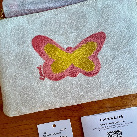 COACH Corner Zip Wristlet In Signature Canvas With Butterfly - Picture 12 of 12